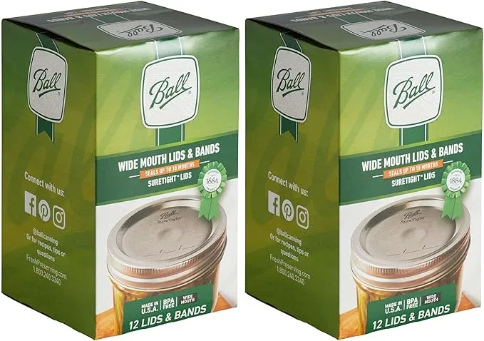 Ball Jars Wide Mouth Lids & Bands 2 Pack (24 Lids and 24 Bands)