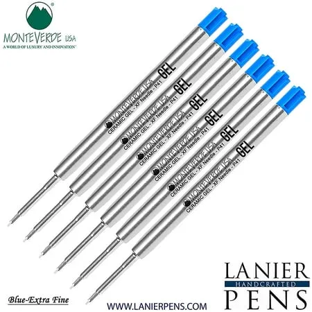 Lanier Combo Pack - 6 Pack - Monteverde Capless Ceramic Gel P41 Ink Refill Compatible with most Parker Style Ballpoint Pens - Blue (Extra Fine 0.5mm)