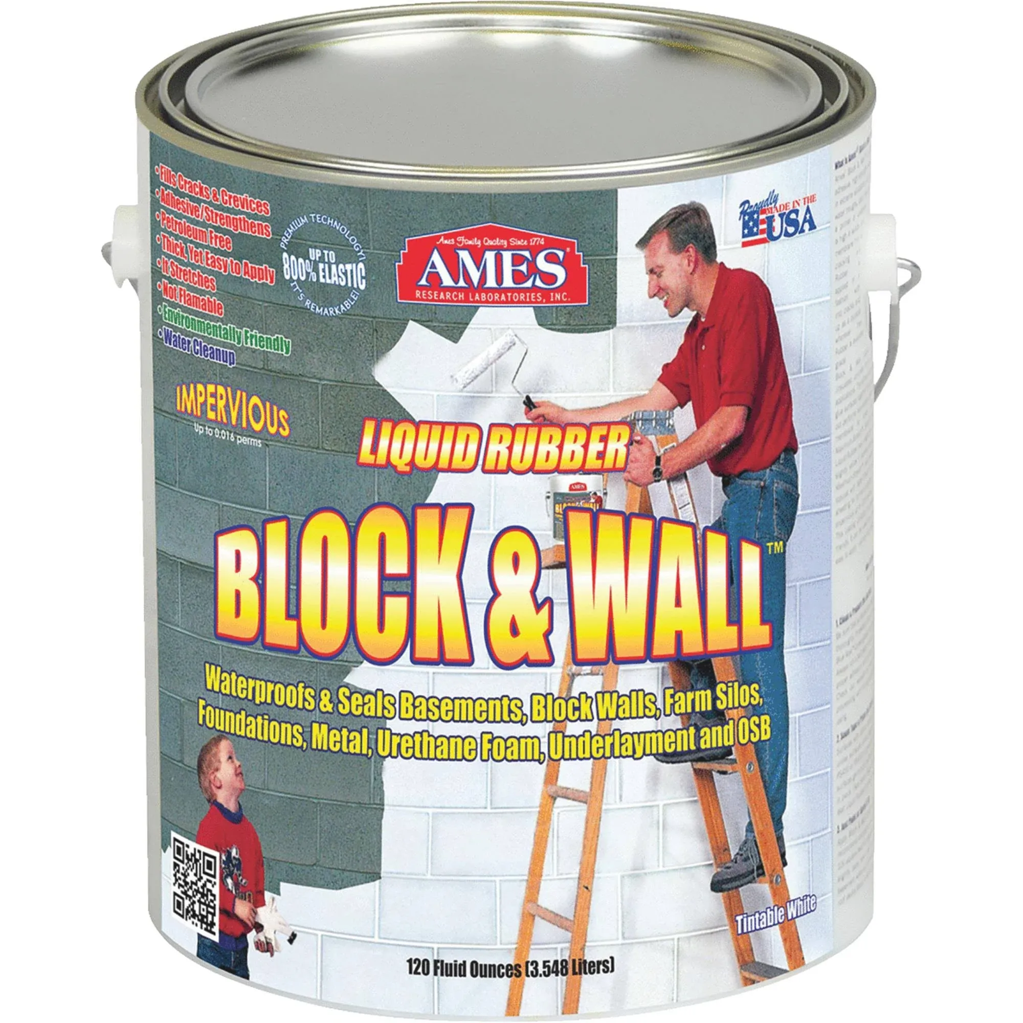 AMES Block and Wall White Semi-gloss Solid Water-based Mildew Resistant Mold Resistant Waterproofer (1-Gallon)