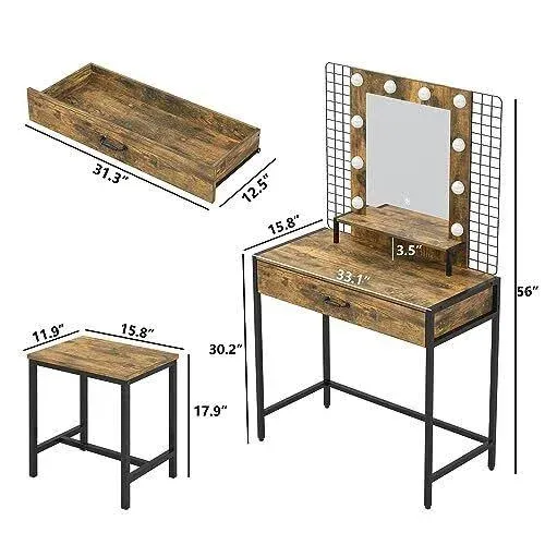 Furniouse Vanity Desk, Vanity Mirror with Lights, Makeup Table Set with Drawers, Vanity Set for Bedroom with 3 Lighting Modes Studio Black