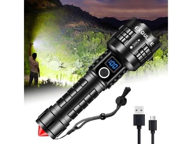 EXQULIFE LED Flashlight with High Lumens, Super Bright Tactical Flashlight, High Powered Handheld Flashlight with 5 Modes for Emergency Camping.