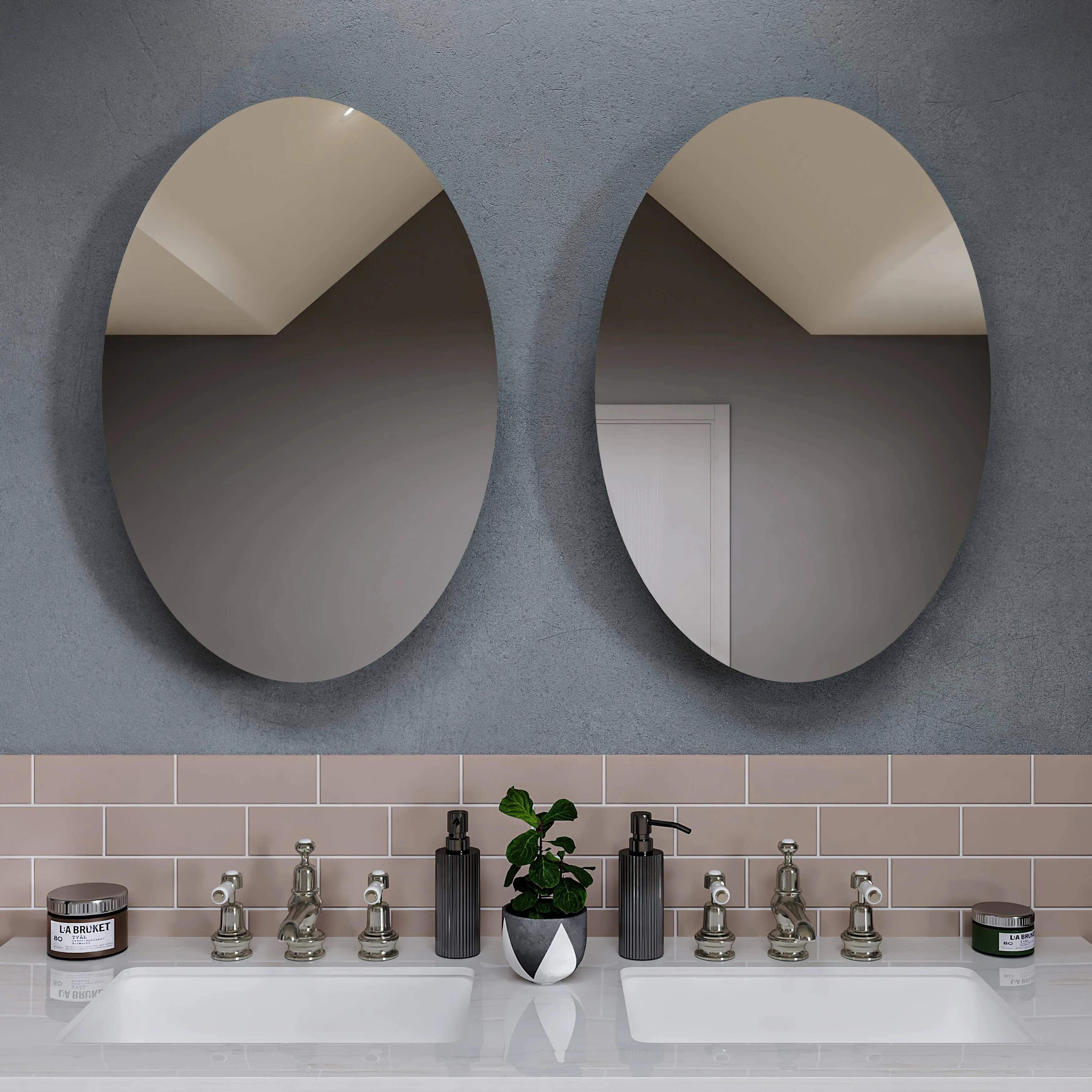 Croydex 21-in x 31-in Surface/Recessed Mount Silver Mirrored Oval Soft Close Medicine Cabinet