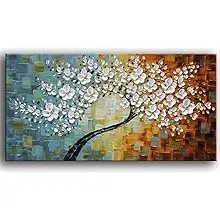 YaSheng Art -100% hand-painted Contemporary Art Oil Painting On Canvas Texture Palette Knife Landscape Paintings Modern Home Interior Decor Abstract Art 3D Flowers Paintings Ready to hang 20x40inch