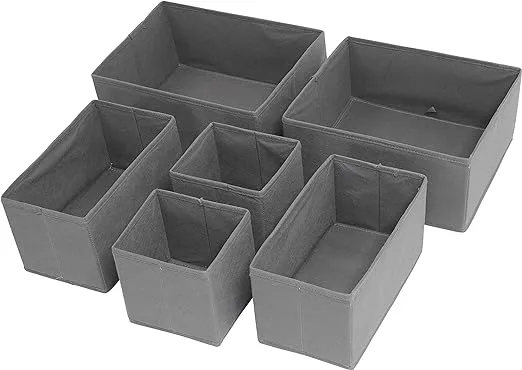 Simple Houseware Foldable Cloth Storage Box Closet Dresser Drawer Divider Organizer Basket Bins for Underwear Bras, Dark Grey (Set of 6)