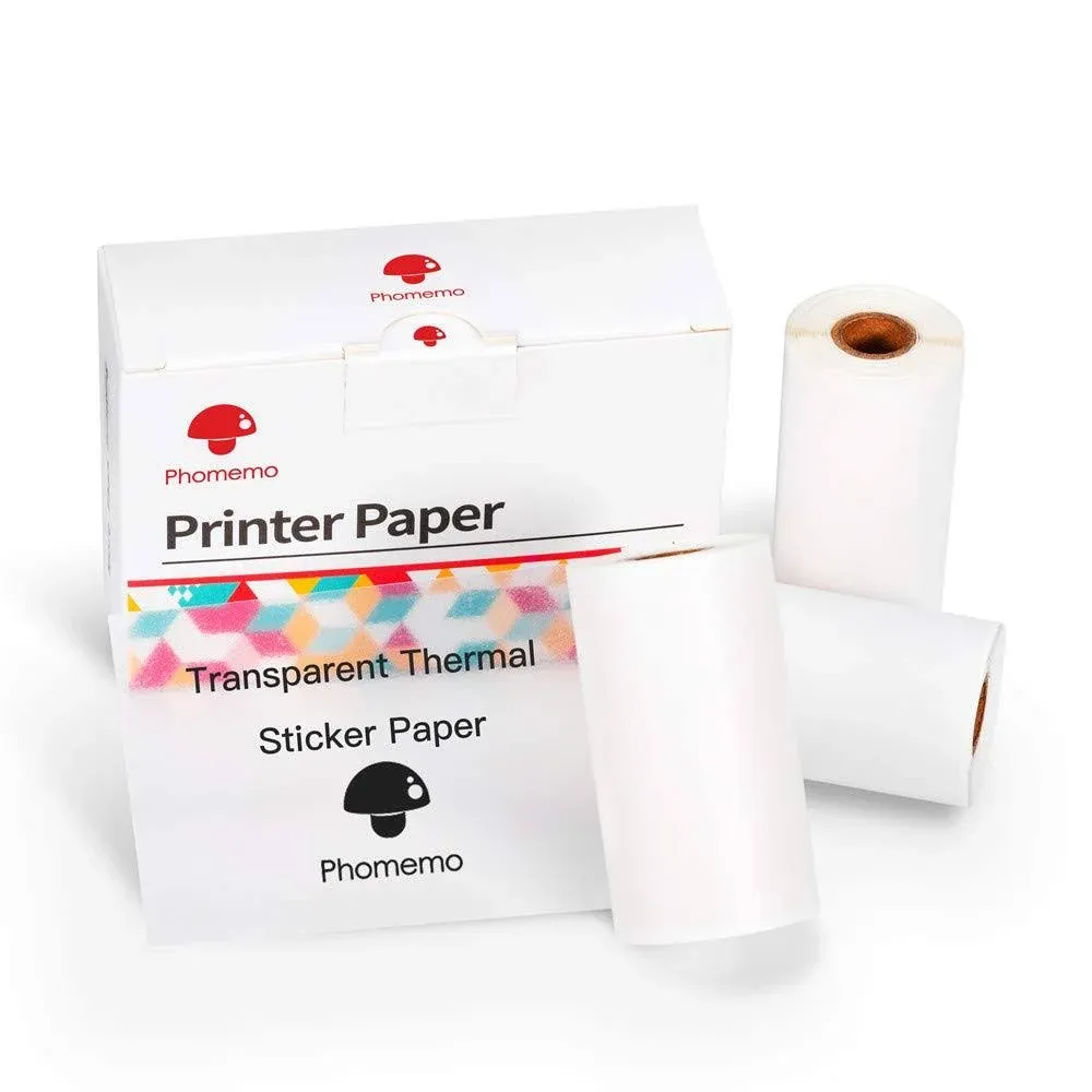 Phomemo Adhesive Transparent Thermal Paper for Phomemo M02/M02 Pro/M02S/M03 Mini ...