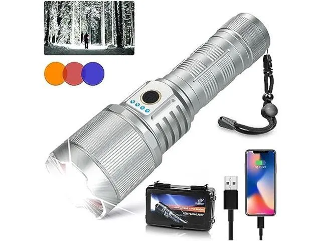 TEQDOT Flashlights 900000 High Lumens LED Rechargeable Tactical Flashlight Zoomable 3 Modes Fast Charging IPX6 Waterproof Super Bright Handheld.