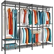 Ktaxon Portable Clothes Rack Heavy Duty Closet Garment Rack Freestanding Wardrobe Clothing Storage Rack Closet Organizer with 4 Shelves & 3 Hanging Rails Black