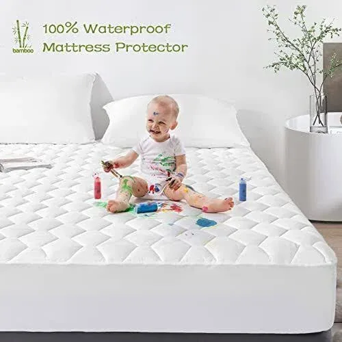 GRT Queen Size Quilted Fitted Bamboo Mattress Protector, 100% Waterproof  Pad,