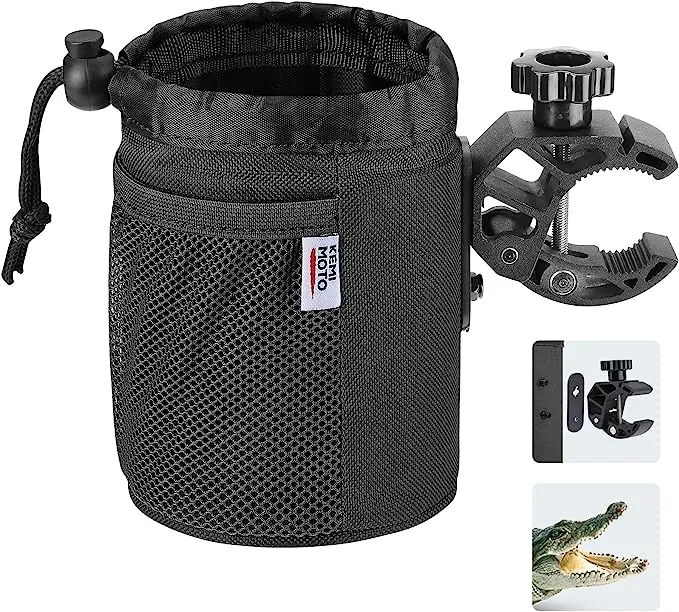 Universal Oxford Fabric Cup Holder with 0.6"-1.5" Alligator Clamp, 1pc Medium / Black