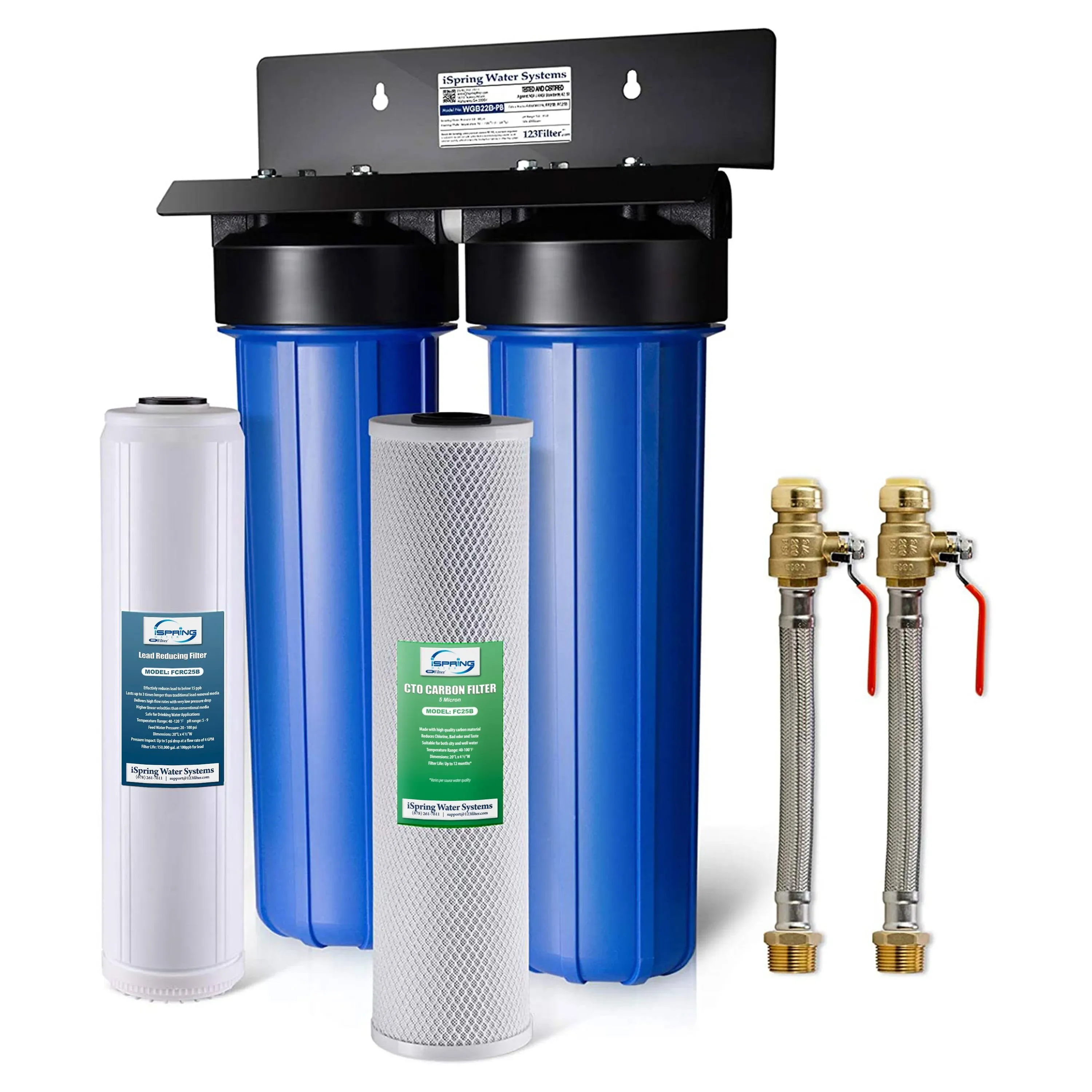 ISPRING Whole House Water Filter System w/ Sediment and Carbon Block Filters, 2-Stage, Up to 100k Gal. Capacity, Fine Sediment and Carbon