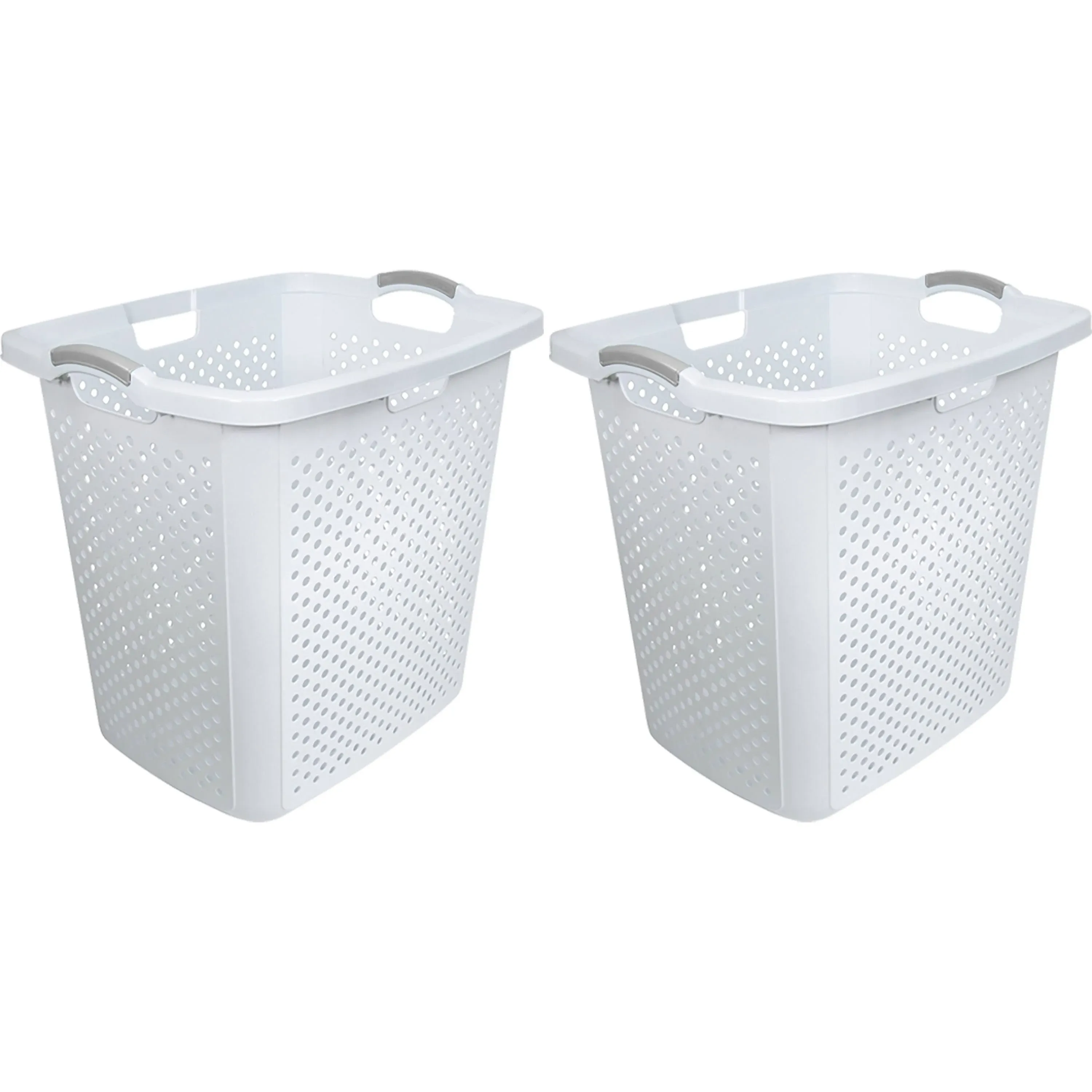 Home Logic 2.5 Bushel XL Lamper Plastic Laundry Basket, White, 2 Pack