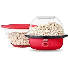 DASH SmartStore™ Deluxe Stirring Popcorn Maker, Hot Oil Electric Popcorn Machine with Large Lid for Serving Bowl and Convenient Storage, 24 Cups – Red