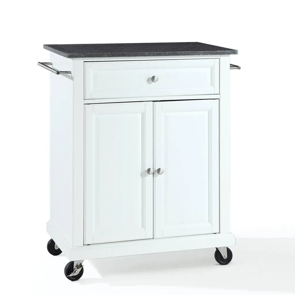 Catania Modern Black Granite Top Portable Kitchen Cart in White