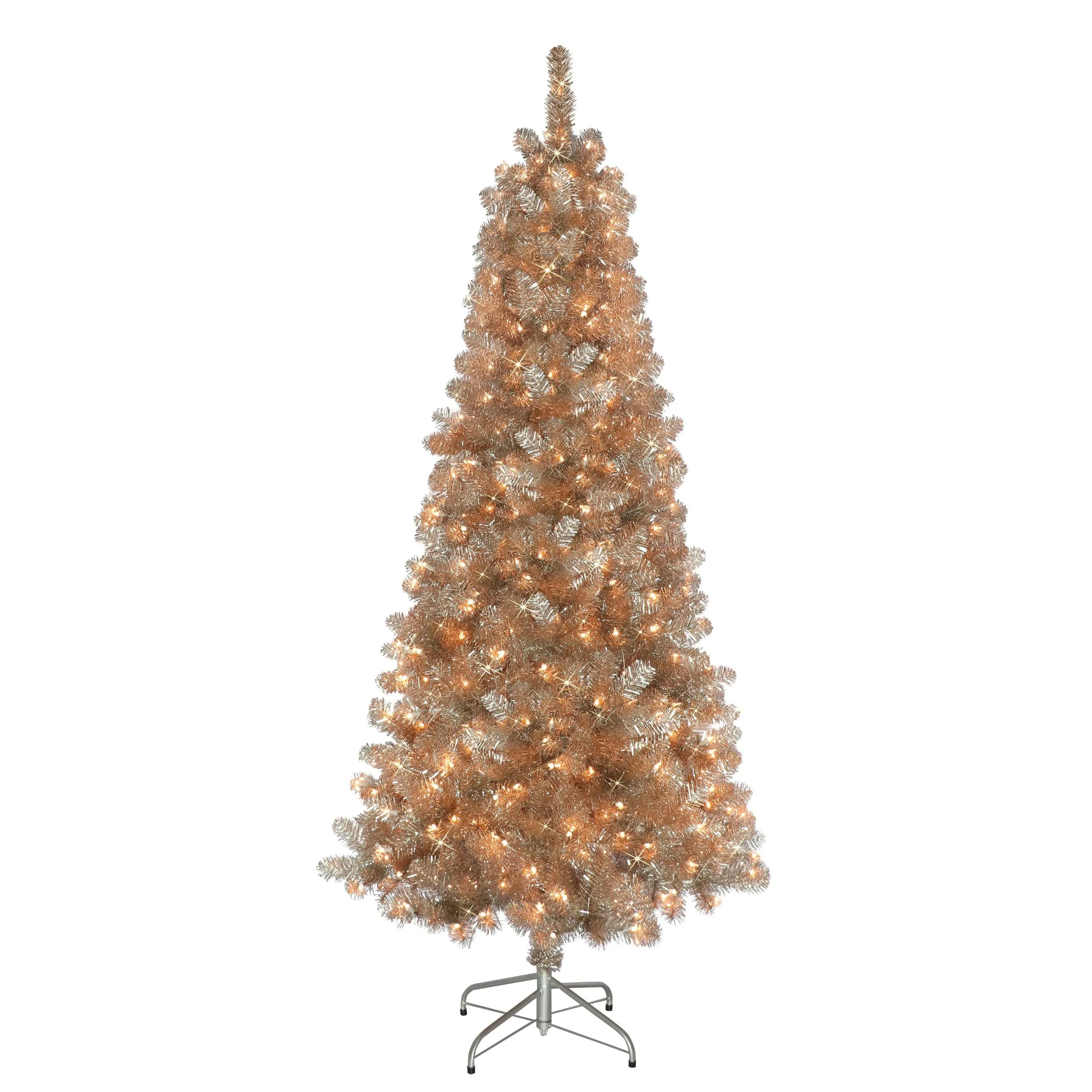 Puleo International 6.5-ft. Pre-Lit Rose Gold Tinsel Artificial Christmas Tree