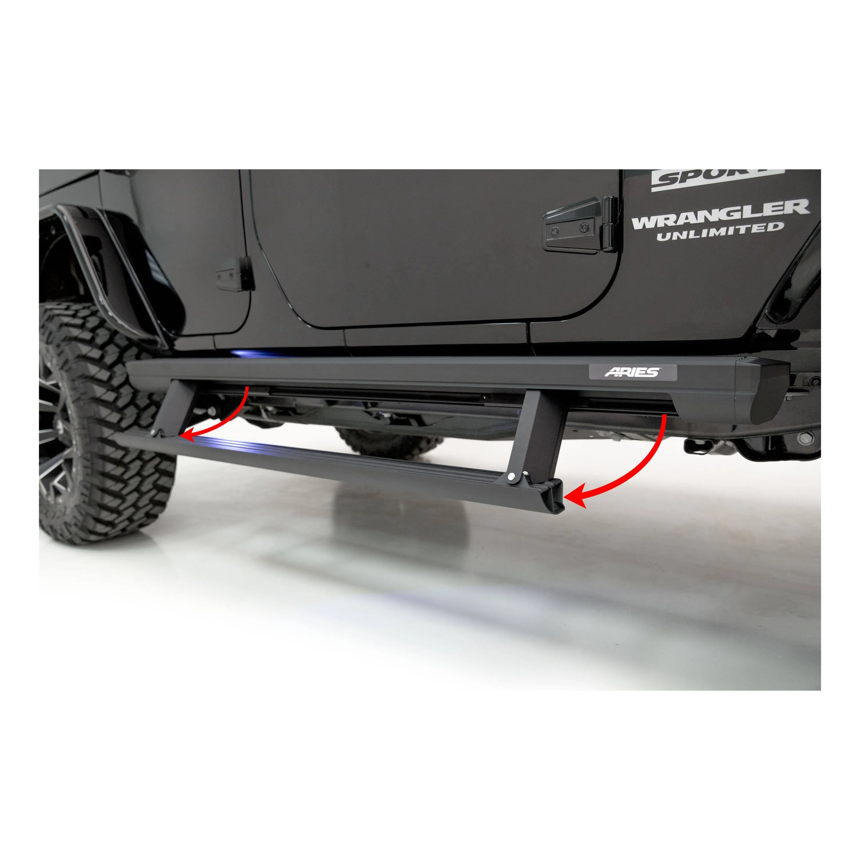 ARIES 3036571 ActionTrac 65-Inch Retractable Powered Running Boards, Select Jeep Wrangler JL , Black