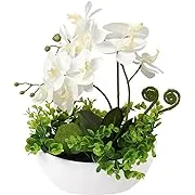 Briful Orchids Artificial Flowers 14" Large Fake Orchid White Phalaenopsis Orchid Flower Arrangements with Ceramic Vase Faux Orchid for Home Bathroom Table Centerpiece Office Wedding Decor