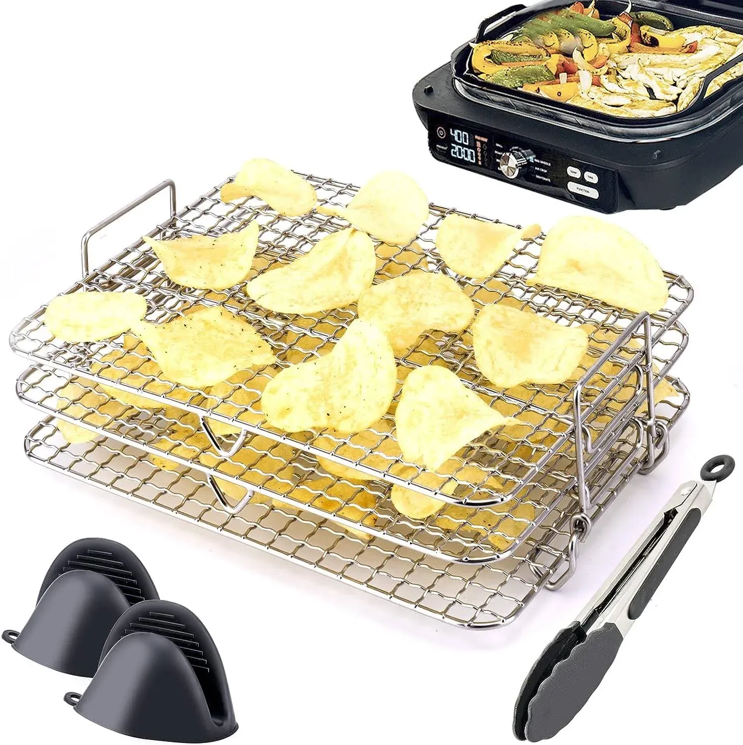 Air Fryer Rack for Ninja Foodi Grill XL FG551/IG601/IG<wbr/>651, Multi-Layer Dehydrato