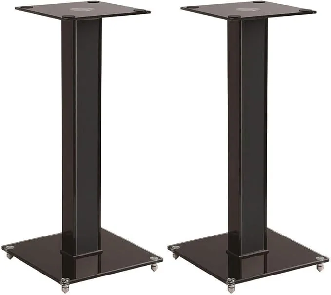 Monoprice Elements Speaker Stand - 18 Inch (Pair) with Cable Management, Strong Tempered Glass Base with Floor Spikes, 139496, Black