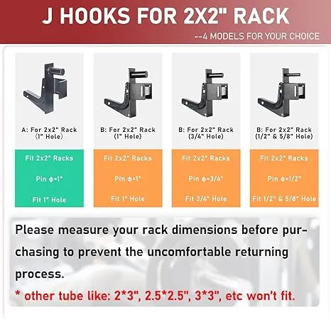  2x2 J-Hooks Power Rack Attachment Barbell A: For 2x2&#034; Rack (1&#034; Hole)