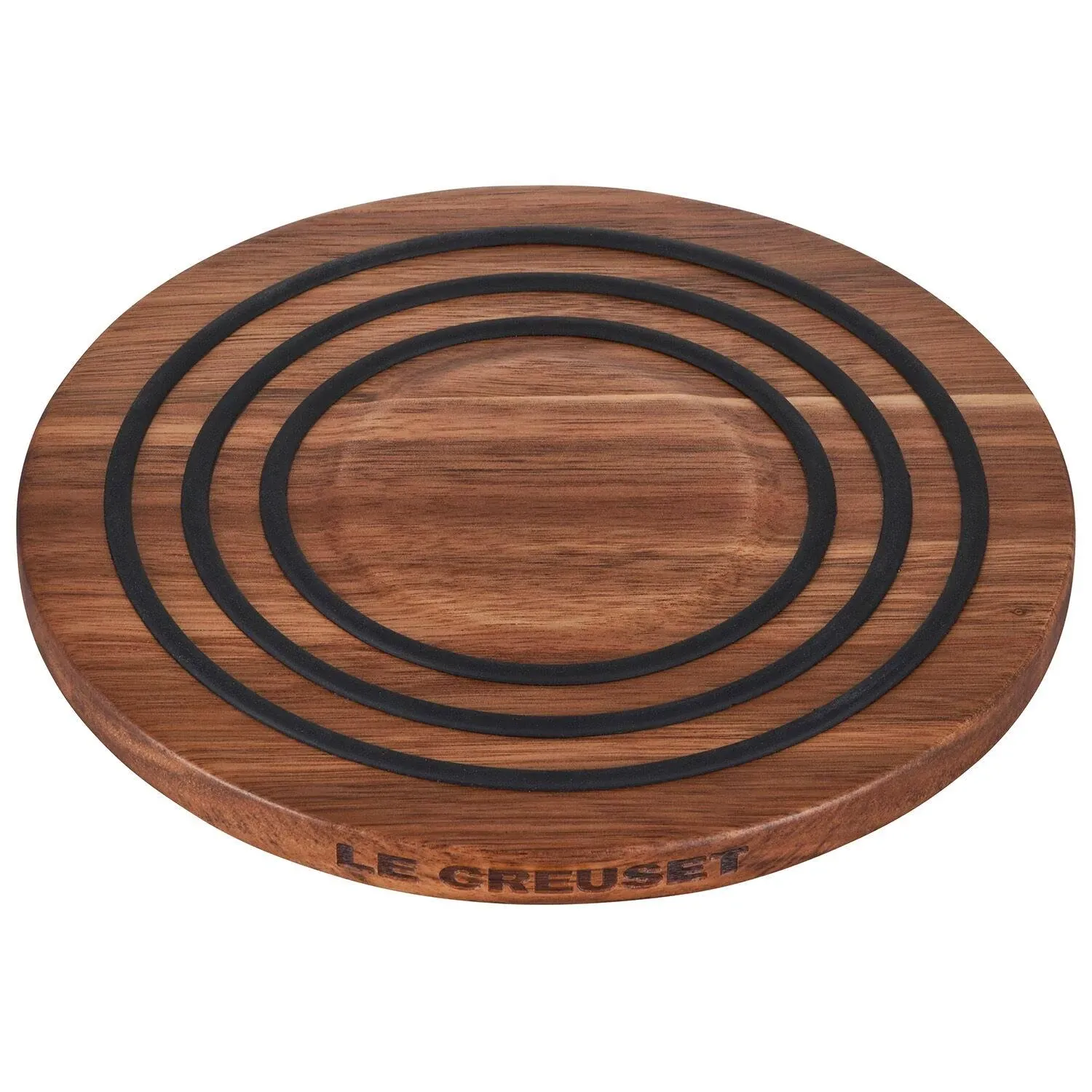 Le Creuset Magnetic Wooden Trivet, Acacia Wood with Black Silicone Rings