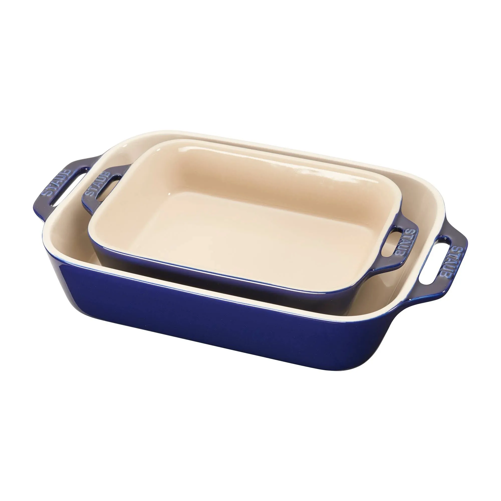 STAUB Ceramics Rectangular Baking Dish Set, 2 pc, Rustic Ivory 