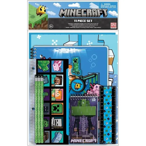 Minecraft Kids School Supplies Set with Pencils, Folders, Notebooks, Pads and Ruler - 11 Piece Stationary Set