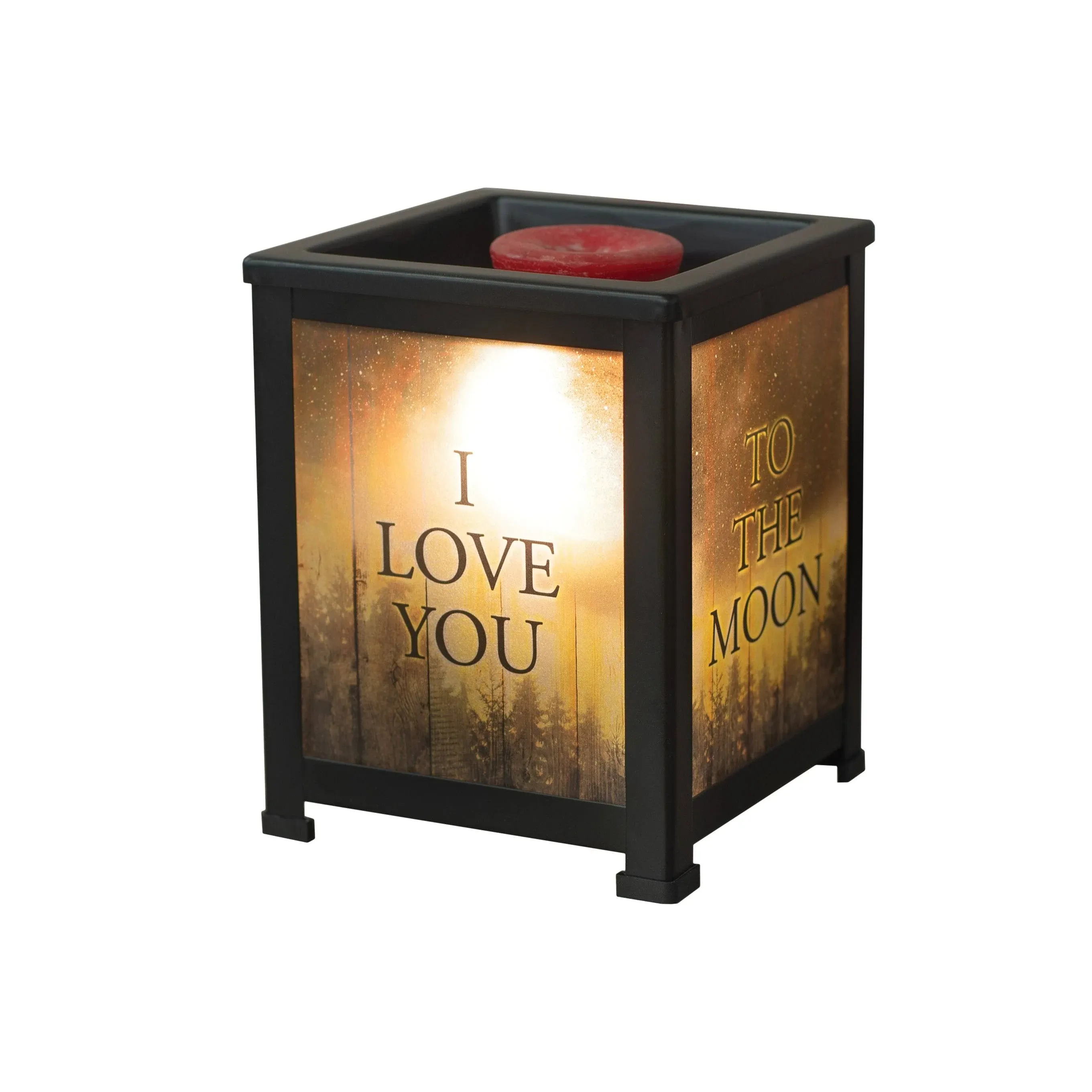 Elanze Designs Love You to Moon Back Night Sky Black Metal Electrical Wax Tart & Oil Glass Lantern Warmer