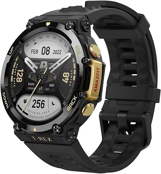 Amazfit T-Rex 2 Rugged Smart Watch 47mm, Military Certified, Dual-band GPS, 24-Day Battery Life, Ultra-low Temperature Operation, AI Fitness Coach, 150+ Sports Modes, for Android iPhone(Black Gold)