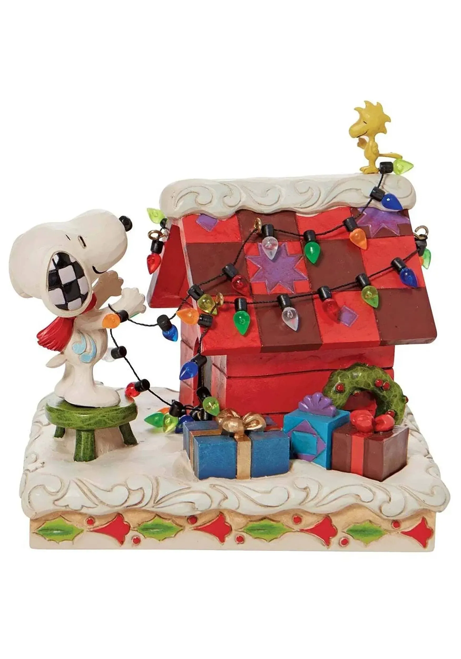 Enesco Peanuts by Jim Shore Snoopy and Woodstock Decorating The Dog House Figurine, 5.12 Inch, Multicolor