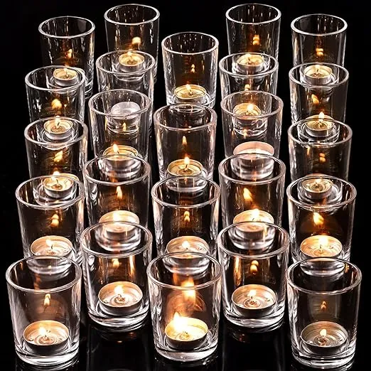 24Pcs Clear Votive Candle Holders- Clear Tea Lights Candle Holder, Glass Candle Holders Bulk for Wedding Centerpieces, Party Decor & Table Centerpiece