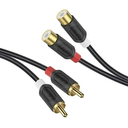 J&D 2 RCA Extension Cable, RCA Cable Gold Plated Audiowave Series 2 RCA Male to 2 RCA Female Stereo Audio Extension Cable, 15 Feet