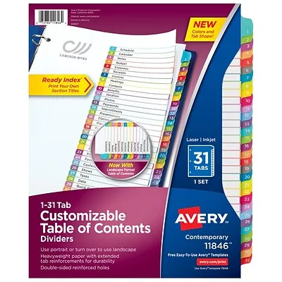 Avery Customizable Toc Ready Index Multicolor Dividers 1-31 Letter