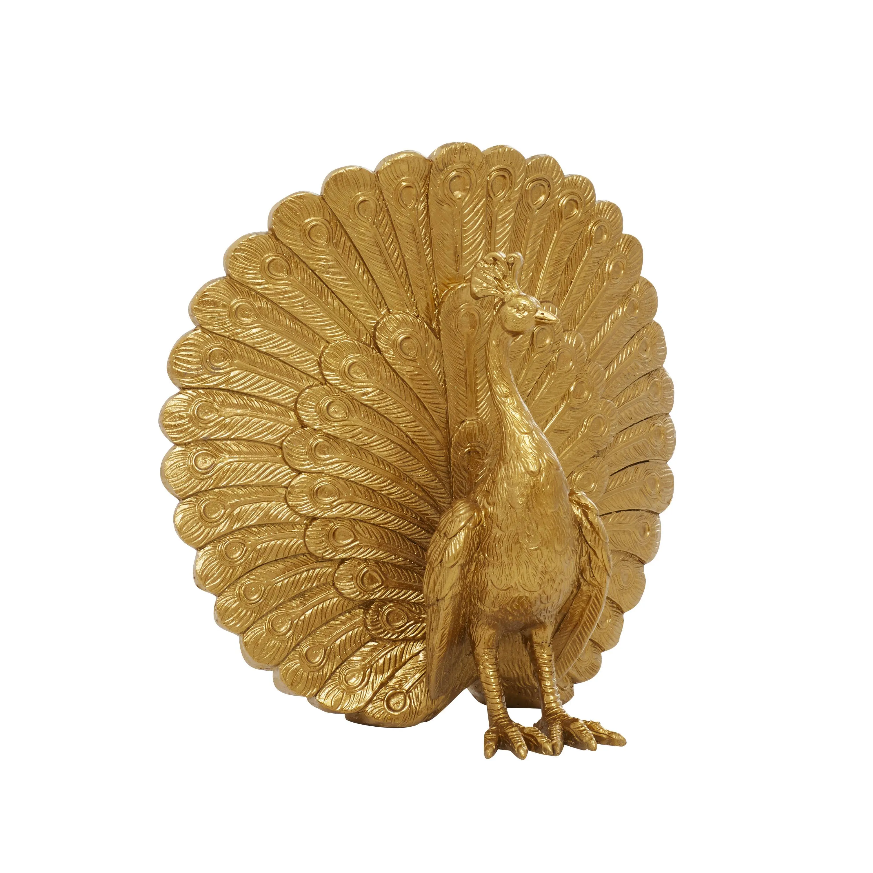 Deco 79 Polystone Peacock Handmade Decorative Sculpture Home Decor Statue, Accent Figurine 12" x 7" x 12", Gold