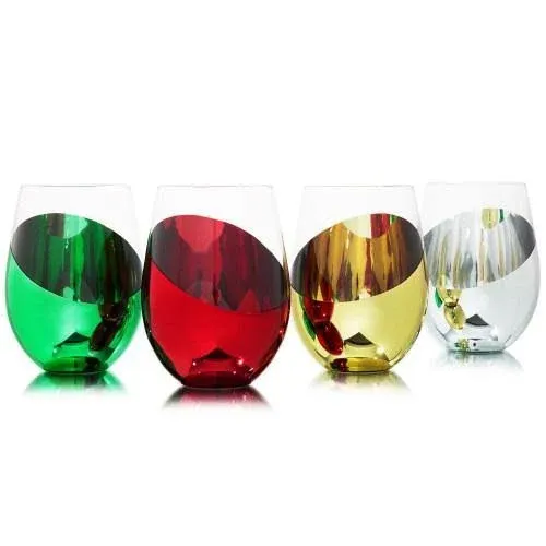 Multicolored Stemless Wine Glasses, Set of 4