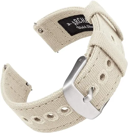 Archer Watch Straps - Canvas Quick Release Watch Bands (Alabaster, 22mm)