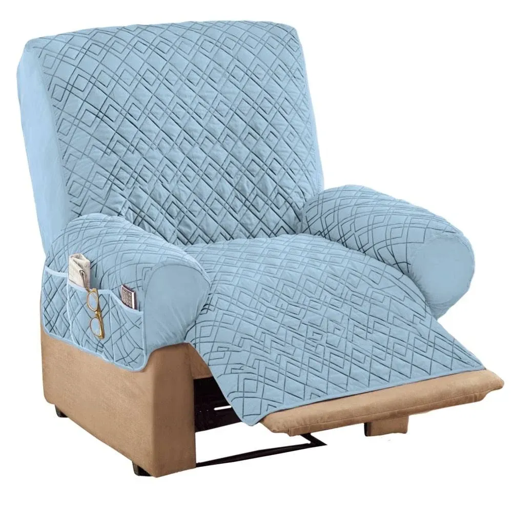 Collections Etc Diamond-Shape Quilted Stretch Recliner Cover with Storage Pockets ...