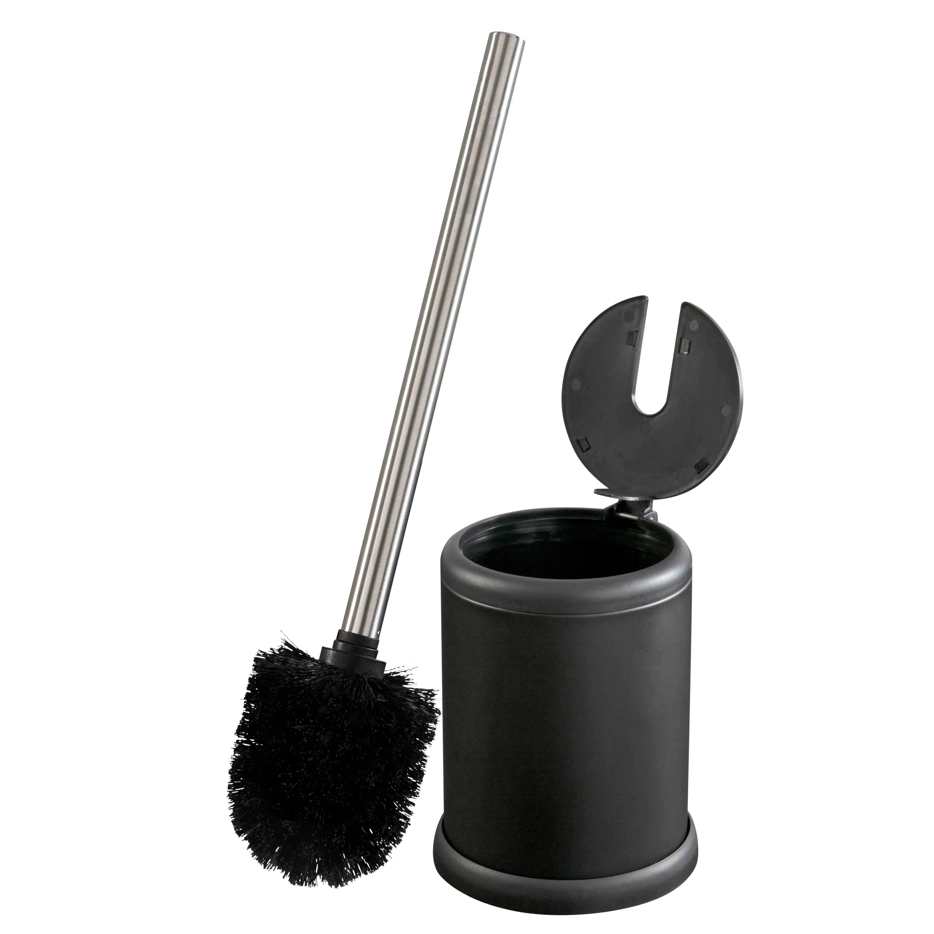 Bath Bliss Self Closing Lid Toilet Brush and Holder - Black