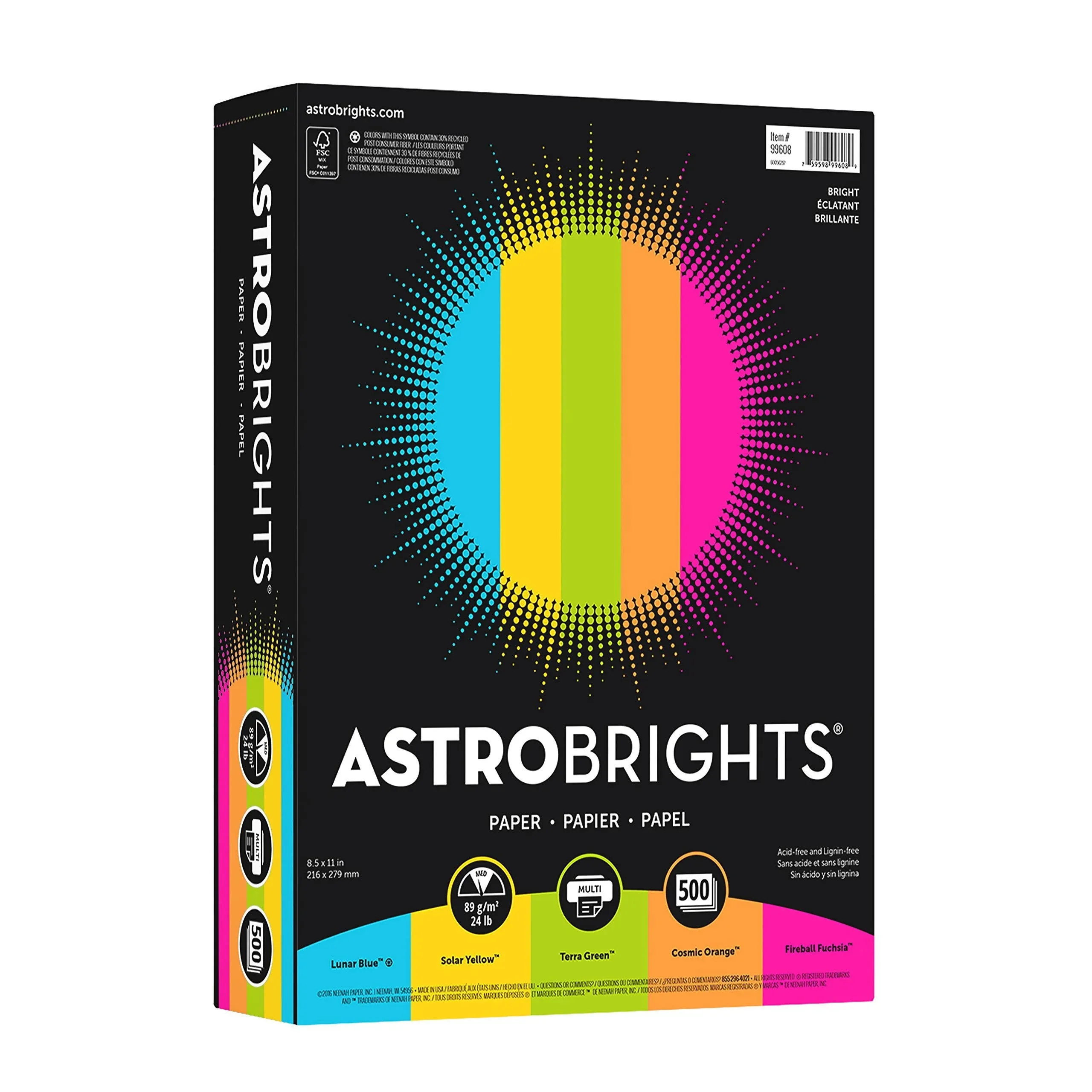 Astrobrights Color Paper -Bright Assortment, 24lb, 8.5 x