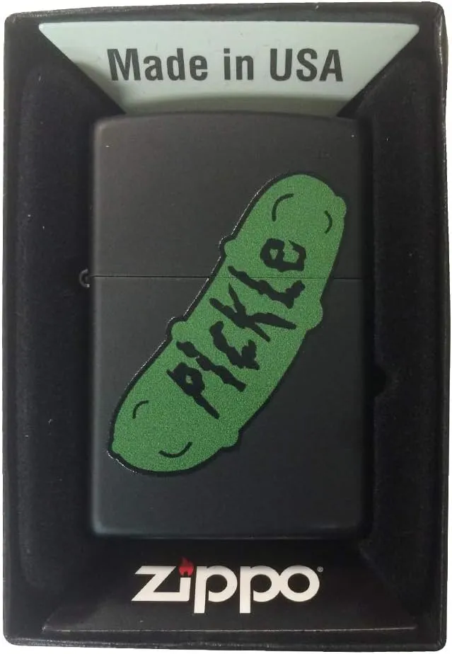 Zippo Custom Lighter - Black Matte Green Pickle Cartoon Parody