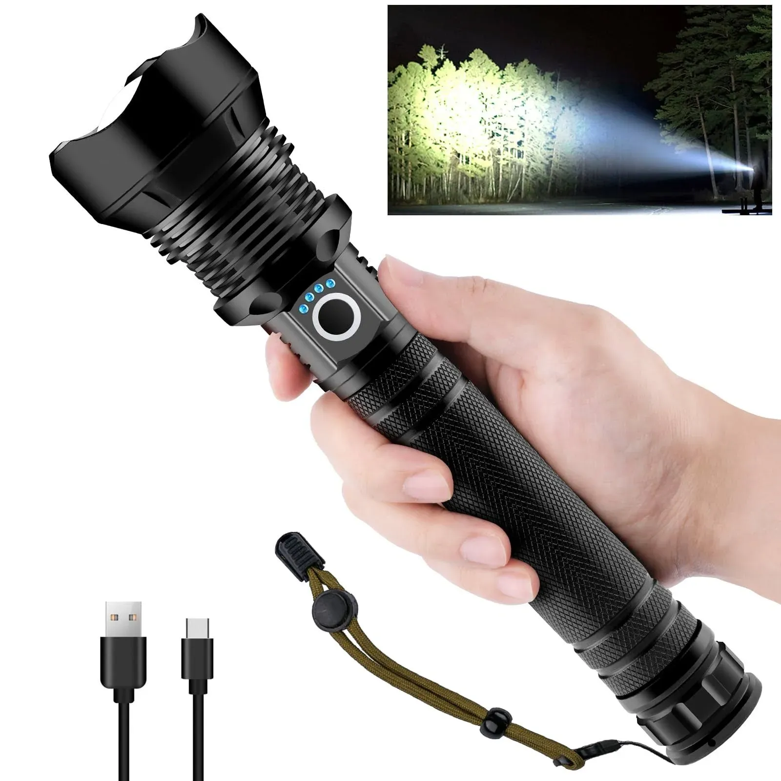 JOSHEN Rechargeable LED Flashlights 150000 High Lumens, Super Bright XHP90.2 Tactical Flashlight with Zoomable, 5 Modes, Handheld Powerful.