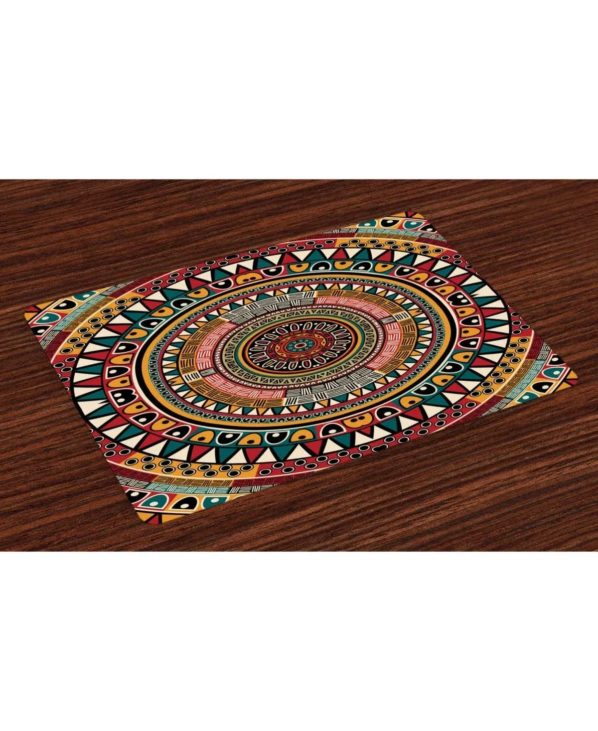 Ambesonne Tribal Place Mats Set of 4, Folkloric Tribe Round Pattern Colors Aztec ...