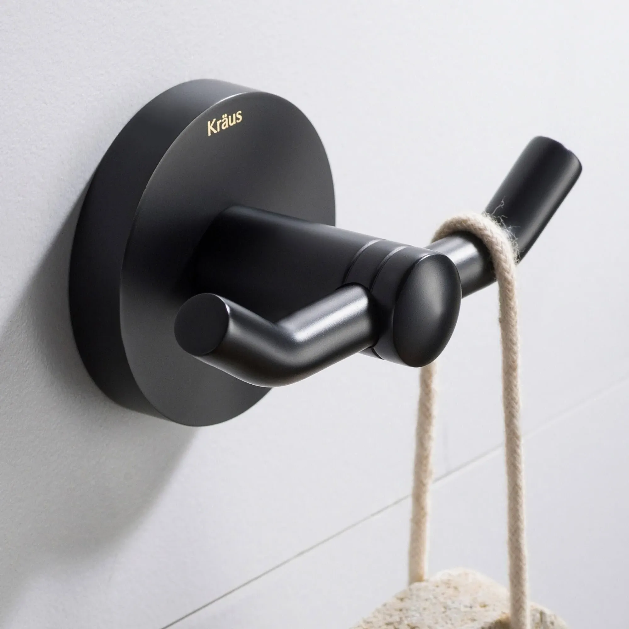 Kraus Elie Bathroom Robe and Towel Double Hook, Matte Black Finish, KEA-18802MB