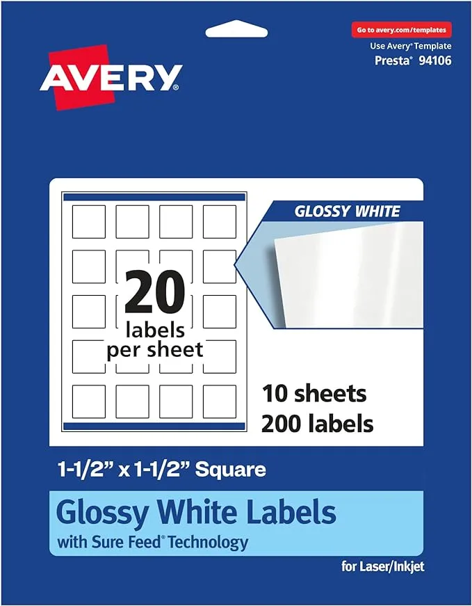 Avery Glossy White Square Labels