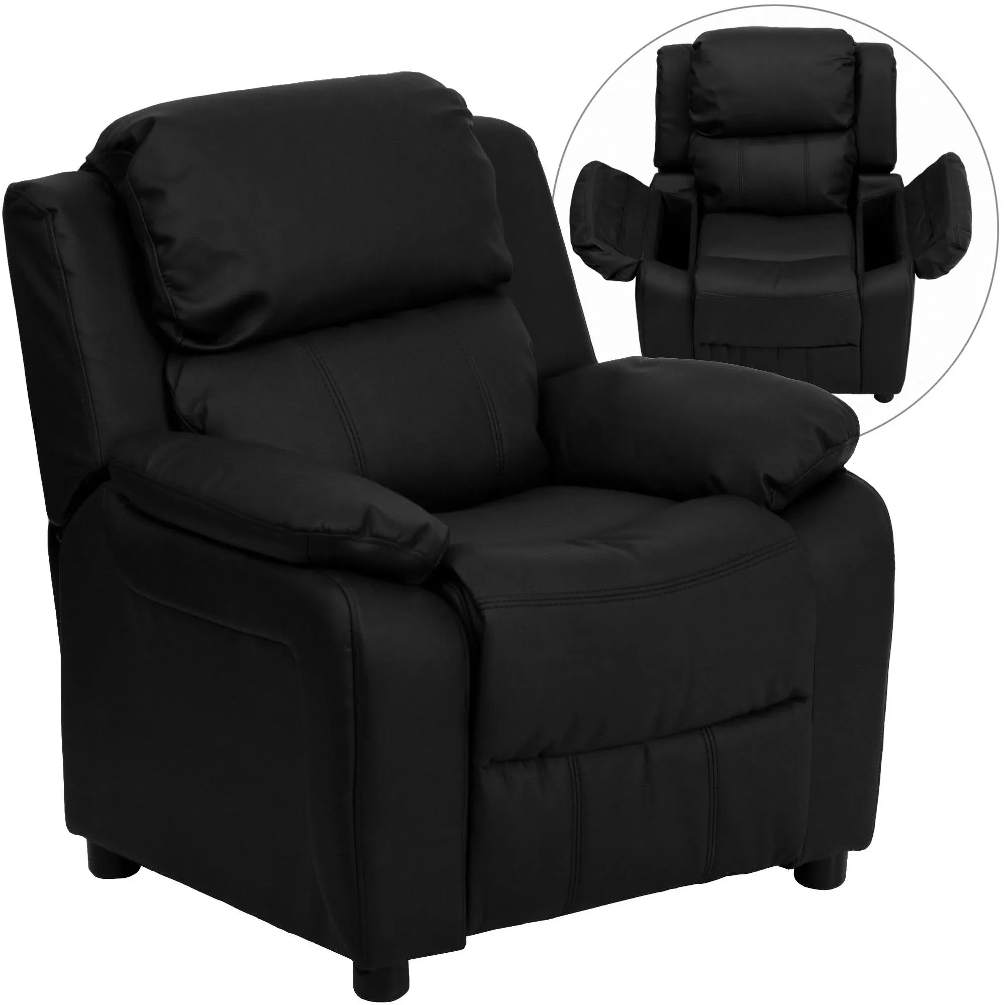 Emma + Oliver Deluxe Padded Vinyl Kids Recliner with Storage Arms