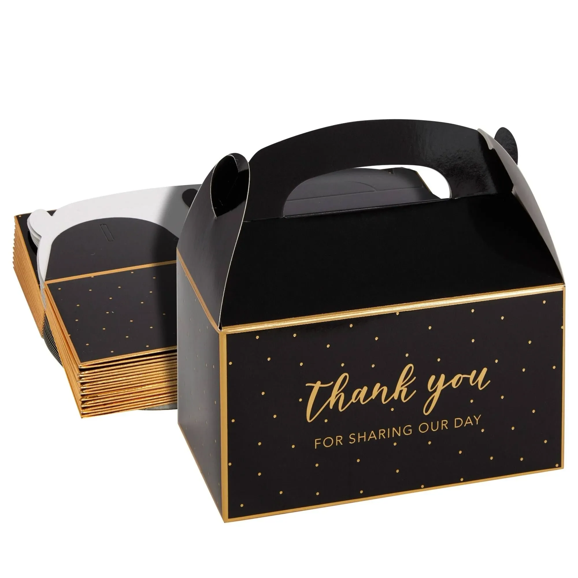 Sparkle and Bash 24-Pack 6.3x3.5x3.5-Inch Black Party Favor Gable Boxes, Thank You Gift Boxes for Birthday, Wedding, and Baby Shower Celebrations