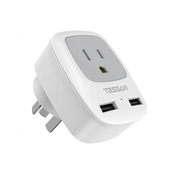 TESSAN Australia New Zealand Power Plug Adapter, Australian Travel Adapter 3 in 1 US Grounded Outlet with 2 USB Ports for USA to Au New Zealand Fiji Argentina China (Type I)