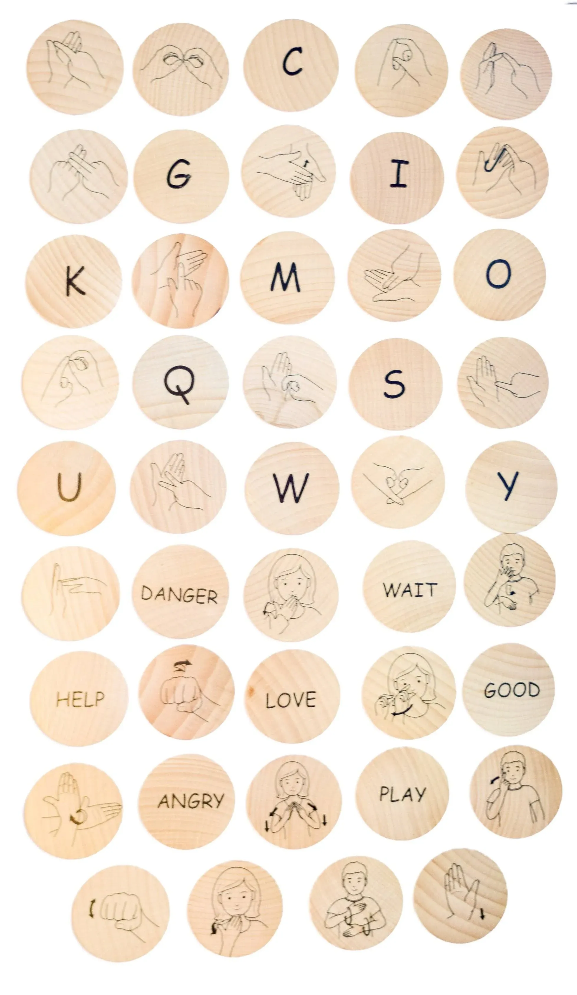 Sign Language Wooden Disks