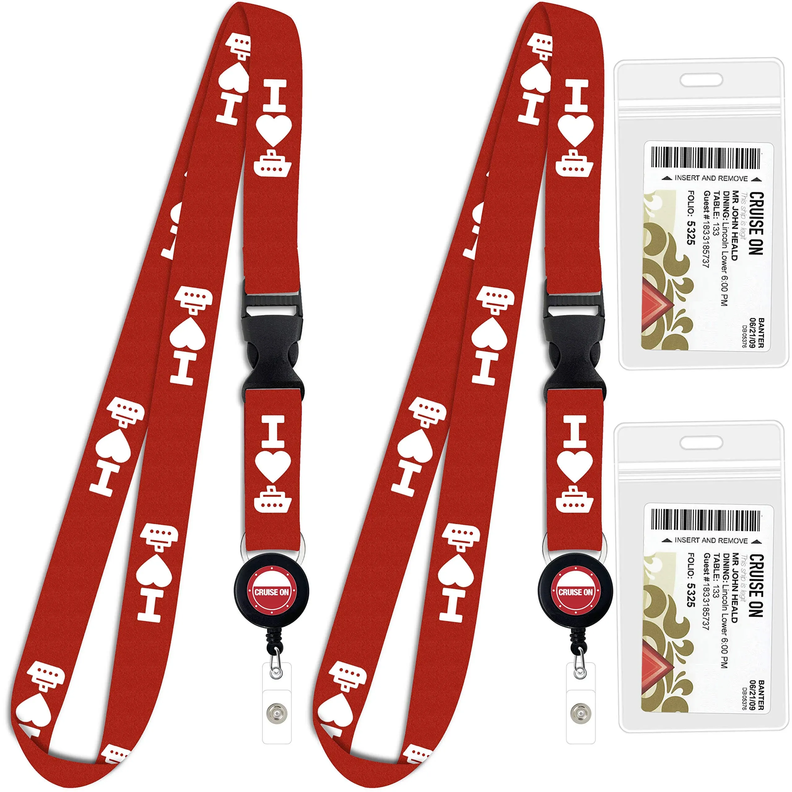 Cruise Lanyards with ID Holder, Retractable Badge &amp; Waterproof Card Holders (Red Heart)