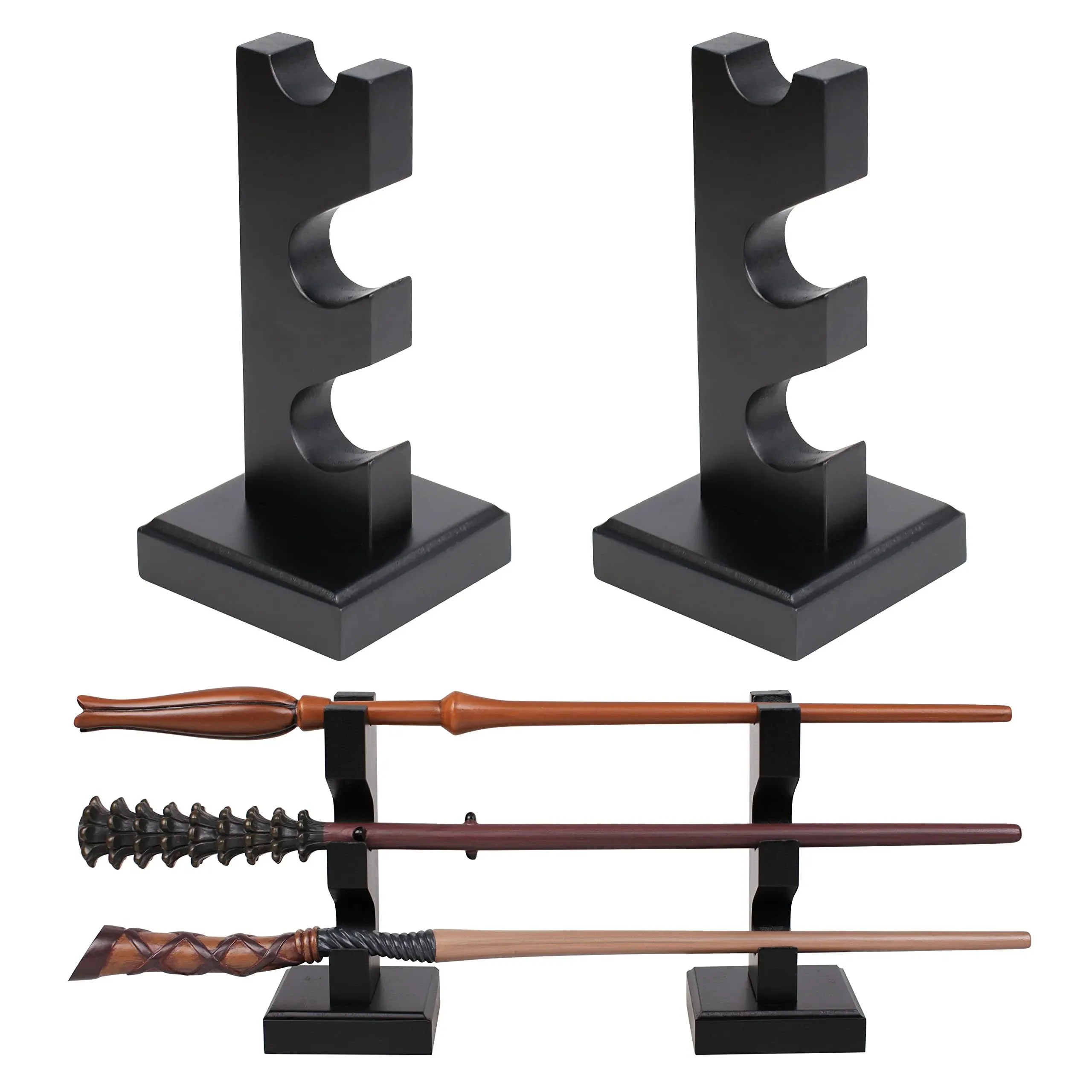 Wizard Wand Display Stand Wooden Magic Wands Holder 3 Tiered for Collection Blac