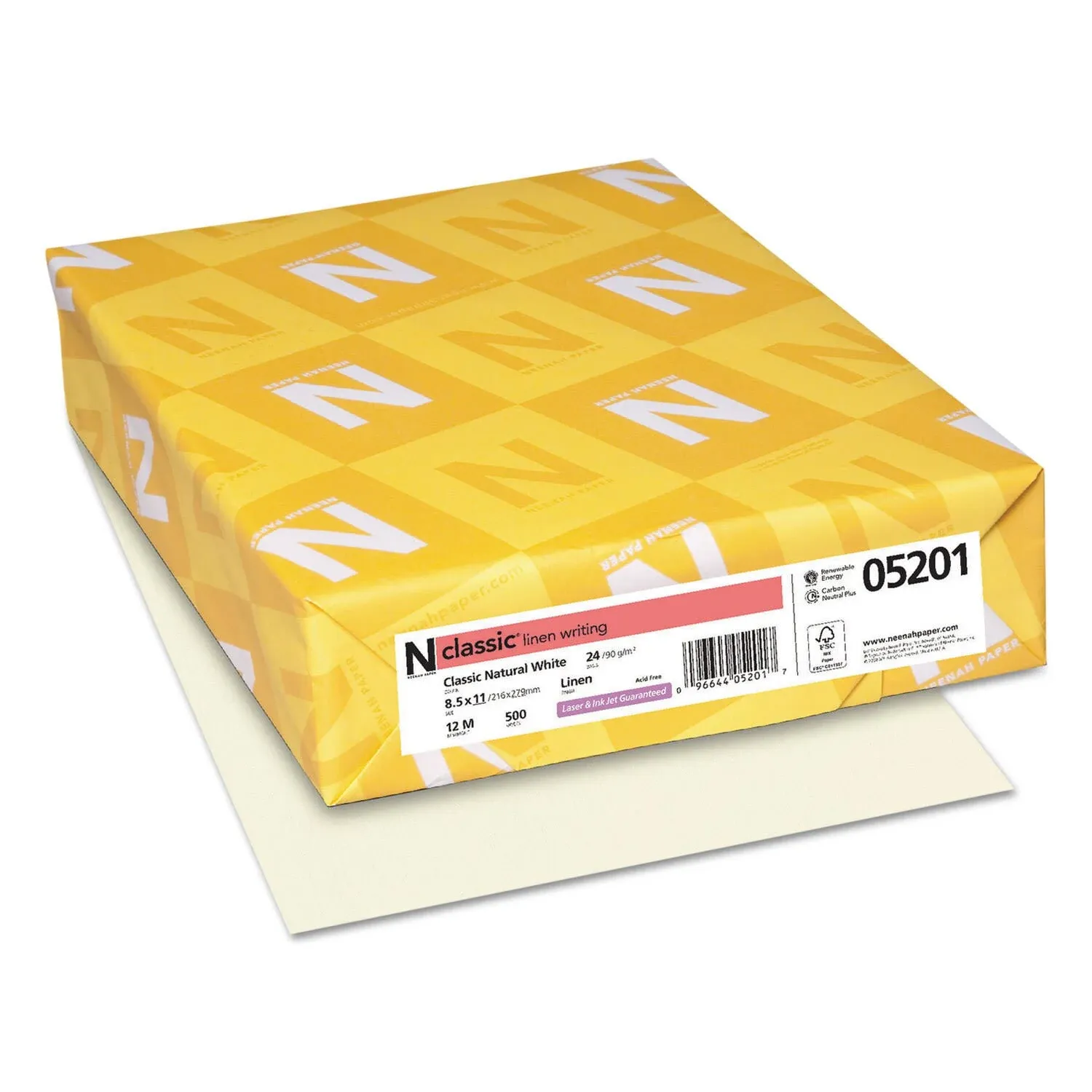 Neenah Paper Classic Linen Stationery, 24 lb, 8.5 x 11, Classic Natural White, 500/Ream